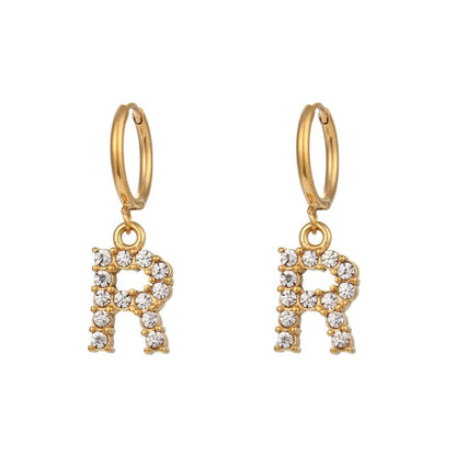 18K Gold Plated Micro Set Zircon Letter Earrings For Women-Jewearrings