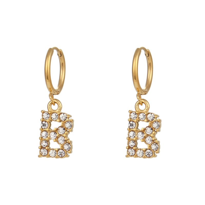 18K Gold Plated Micro Set Zircon Letter Earrings For Women-Jewearrings