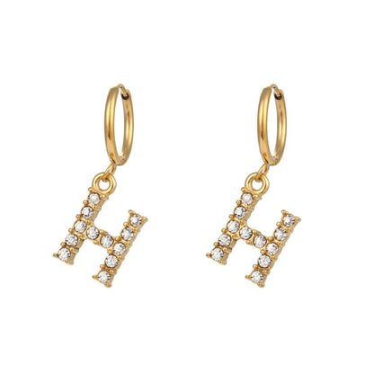 18K Gold Plated Micro Set Zircon Letter Earrings For Women-Jewearrings