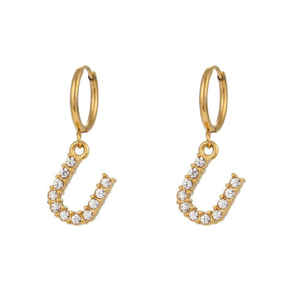 18K Gold Plated Micro Set Zircon Letter Earrings For Women-Jewearrings