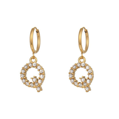 18K Gold Plated Micro Set Zircon Letter Earrings For Women-Jewearrings