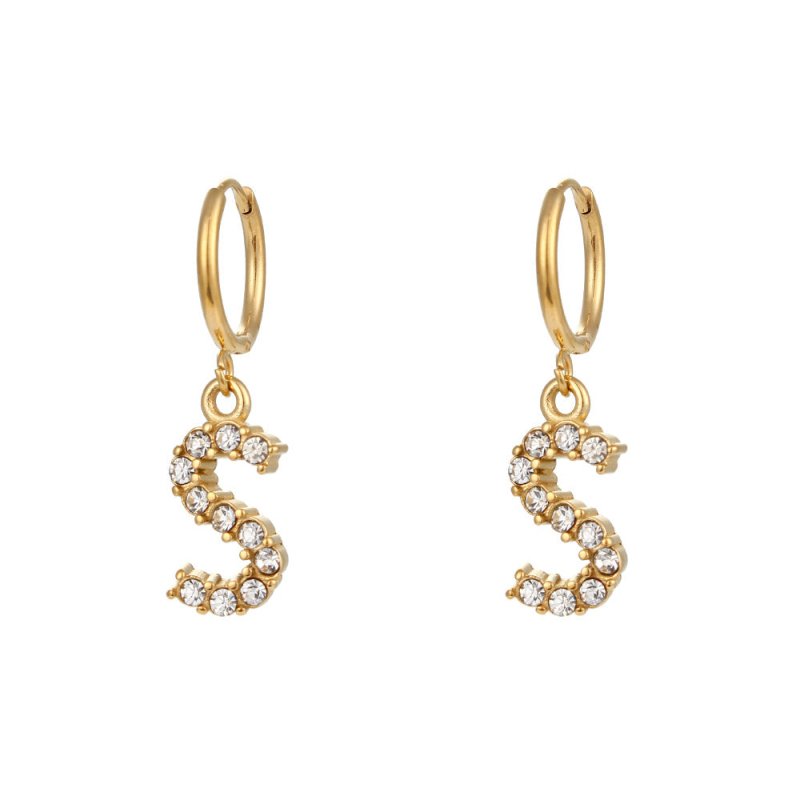 18K Gold Plated Micro Set Zircon Letter Earrings For Women-Jewearrings