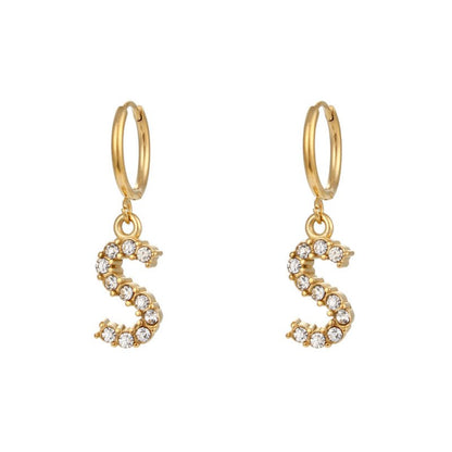 18K Gold Plated Micro Set Zircon Letter Earrings For Women-Jewearrings