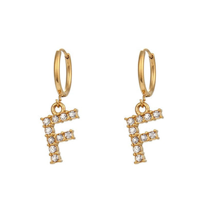 18K Gold Plated Micro Set Zircon Letter Earrings For Women-Jewearrings