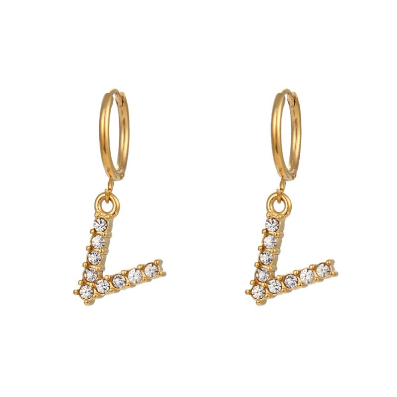 18K Gold Plated Micro Set Zircon Letter Earrings For Women-Jewearrings