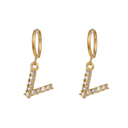 18K Gold Plated Micro Set Zircon Letter Earrings For Women-Jewearrings