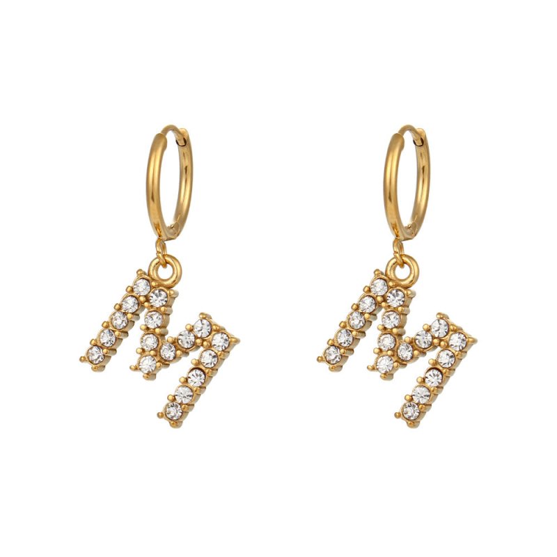 18K Gold Plated Micro Set Zircon Letter Earrings For Women-Jewearrings