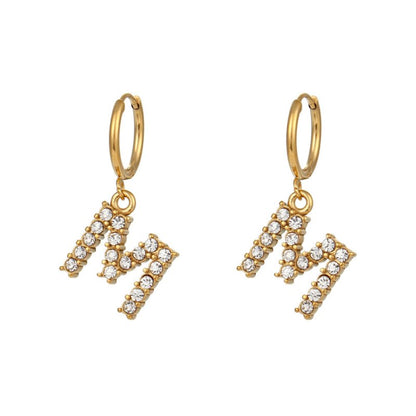 18K Gold Plated Micro Set Zircon Letter Earrings For Women-Jewearrings