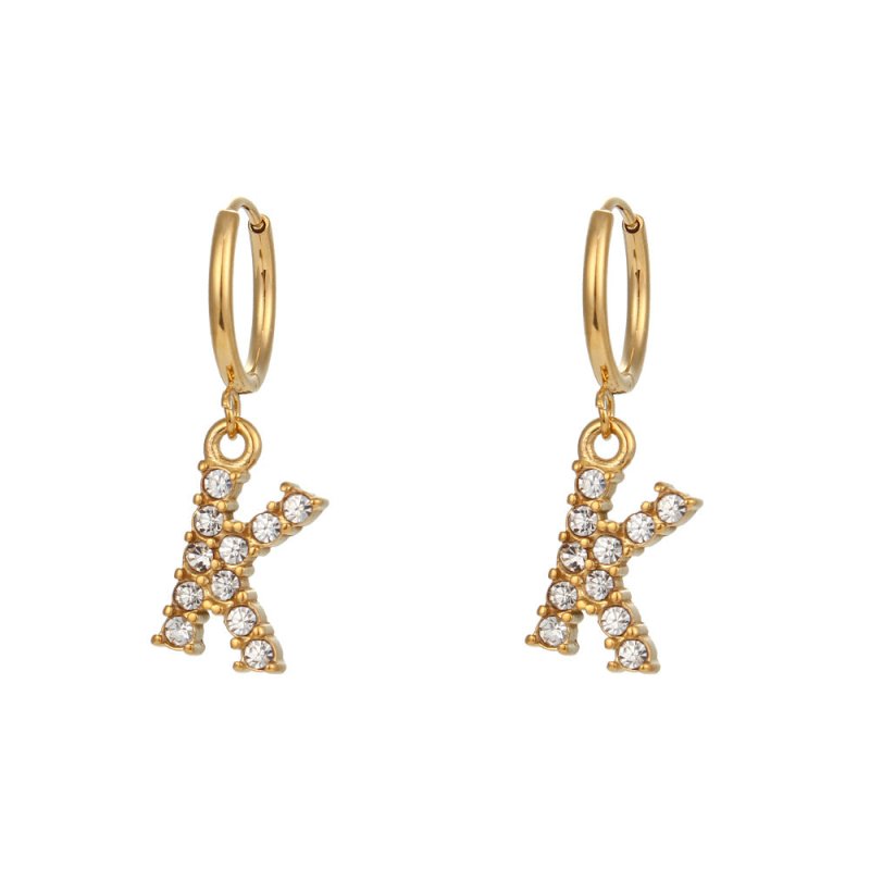 18K Gold Plated Micro Set Zircon Letter Earrings For Women-Jewearrings