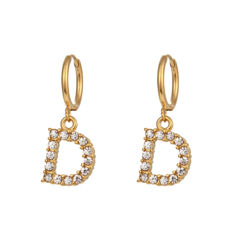 18K Gold Plated Micro Set Zircon Letter Earrings For Women-Jewearrings