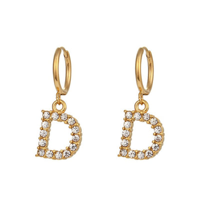 18K Gold Plated Micro Set Zircon Letter Earrings For Women-Jewearrings