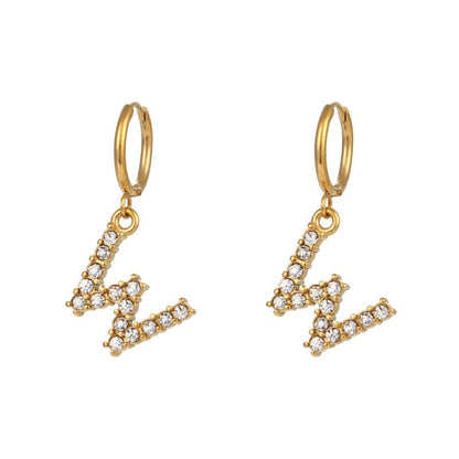 18K Gold Plated Micro Set Zircon Letter Earrings For Women-Jewearrings