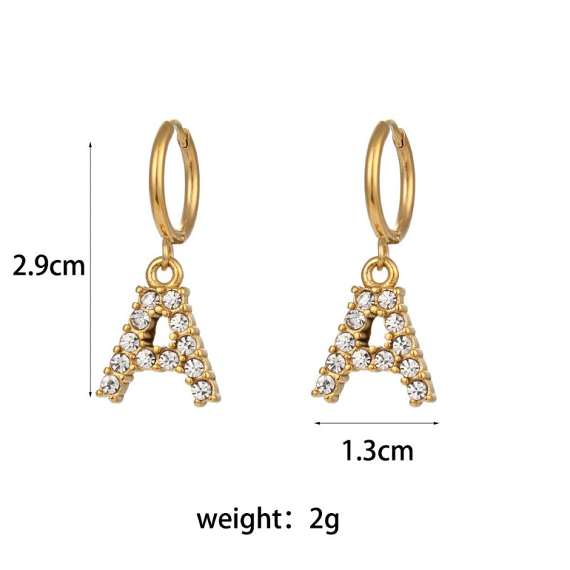 18K Gold Plated Micro Set Zircon Letter Earrings For Women-Jewearrings