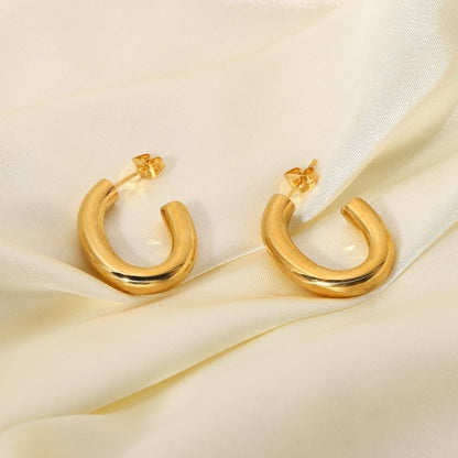 18K Gold Plated Stainless Steel C- Shaped Earrings-Jewearrings