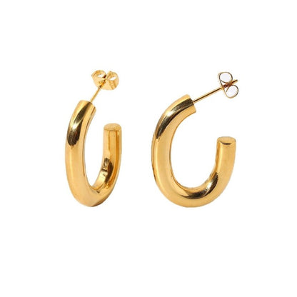 18K Gold Plated Stainless Steel C- Shaped Earrings-Jewearrings