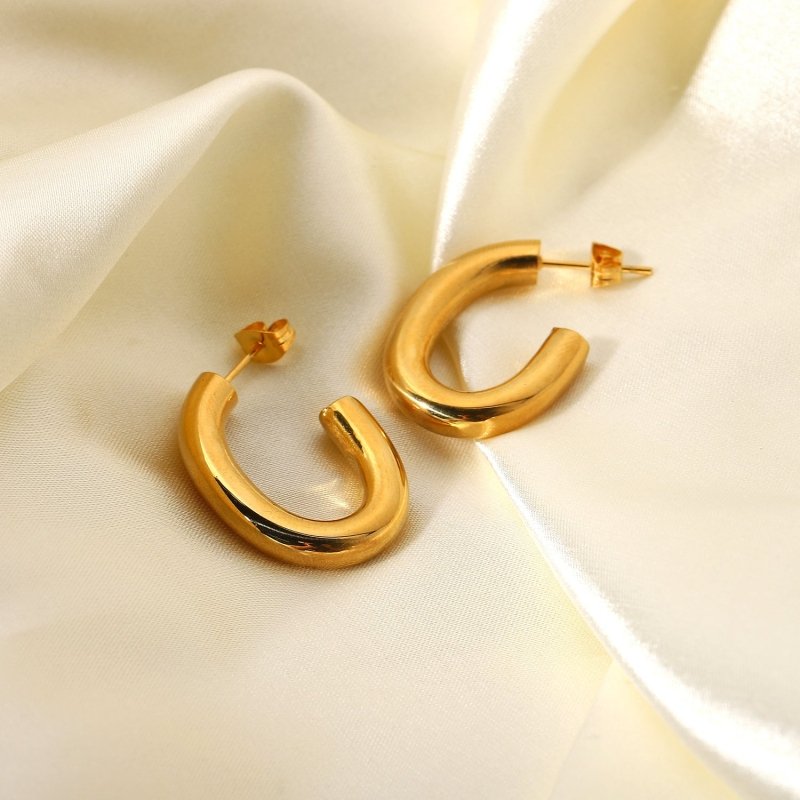 18K Gold Plated Stainless Steel C- Shaped Earrings-Jewearrings