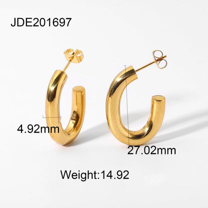 18K Gold Plated Stainless Steel C- Shaped Earrings-Jewearrings