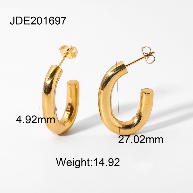 18K Gold Plated Stainless Steel C- Shaped Earrings-Jewearrings