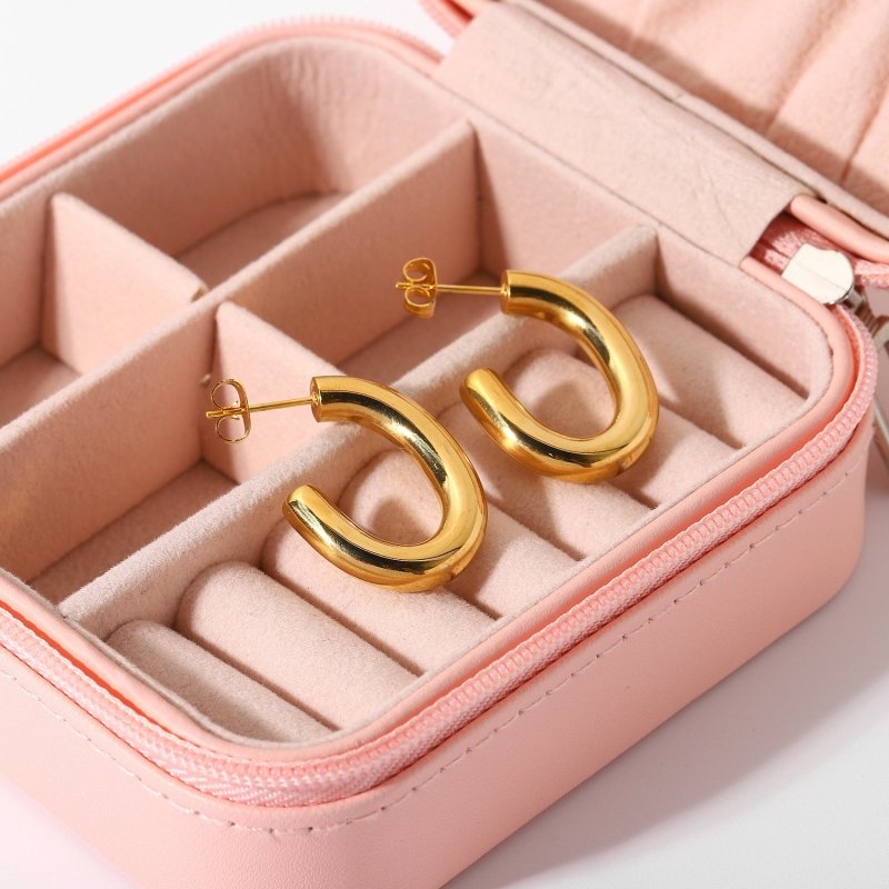 18K Gold Plated Stainless Steel C- Shaped Earrings-Jewearrings