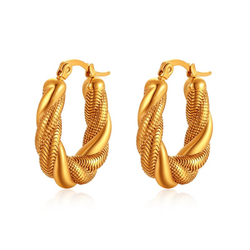 18K Gold-plated Stainless Steel Fried Dough Twist Ring Earrings-Jewearrings