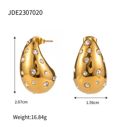 18K Gold-plated Stainless Steel Inlaid Zircon Chubby Stud Earrings INS-Jewearrings