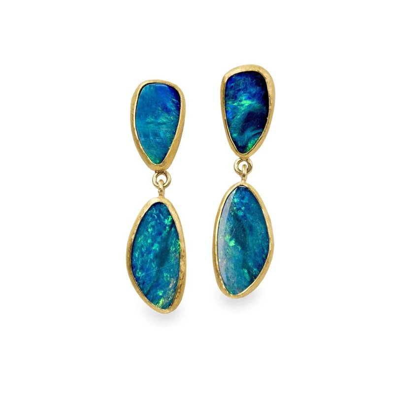 18k Gold-plated Twin Peaks Opal Earrings-Jewearrings