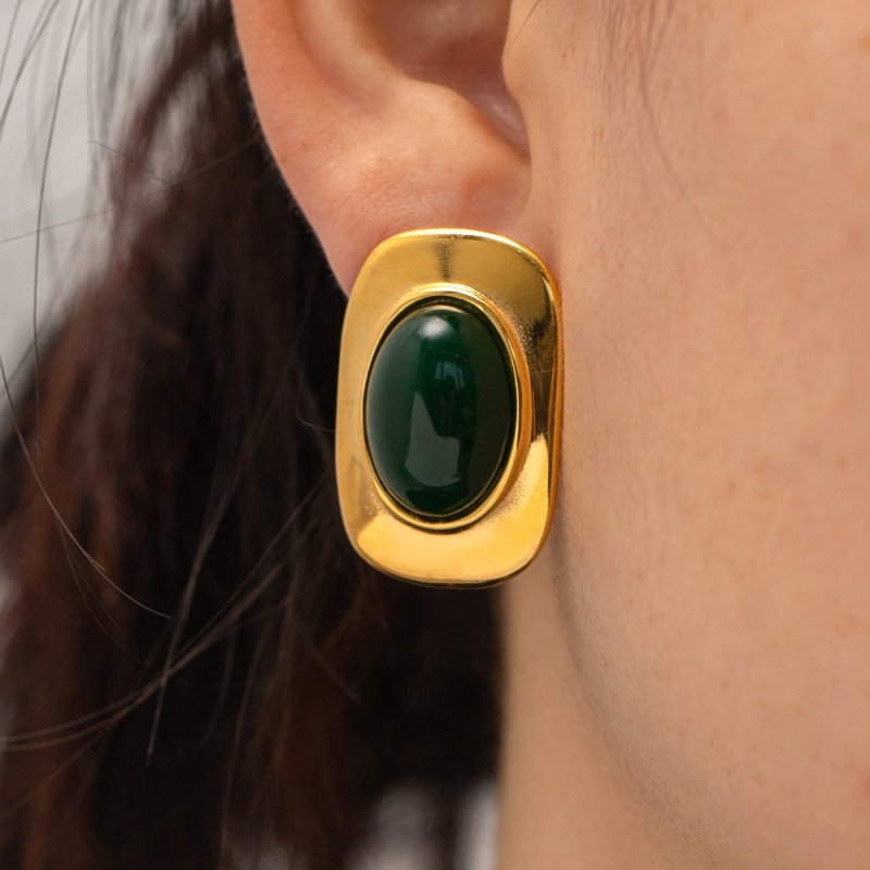 18K Gold Retro Affordable Luxury High-grade Oval Earrings-Jewearrings