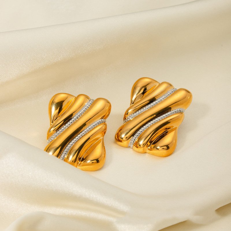 18k Gold Stainless Steel Color Blocking Texture Earrings-Jewearrings