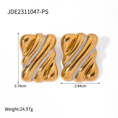 18k Gold Stainless Steel Color Blocking Texture Earrings-Jewearrings