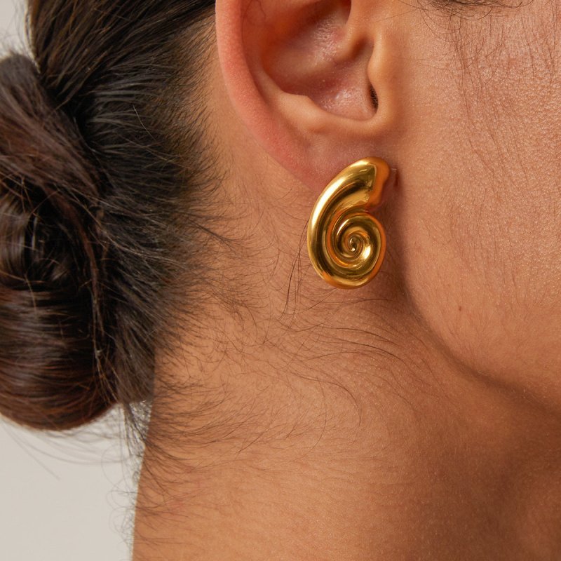 18K Gold Stainless Steel Conch Spiral Hoop High-grade Earrings Earring Ornament Women-Jewearrings