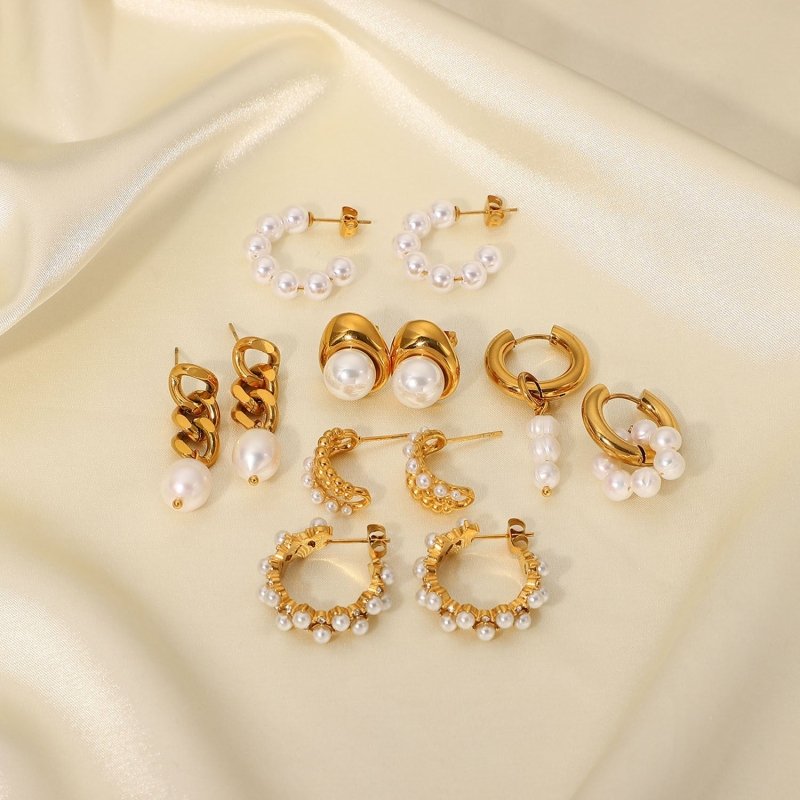 18K Gold Stainless Steel Earrings Fashion Personality Pearl-Jewearrings