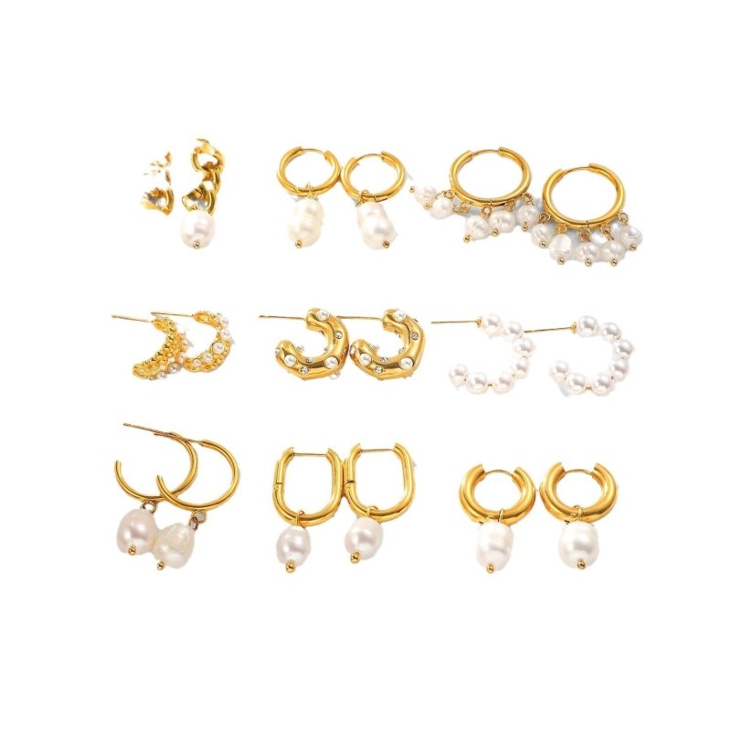 18K Gold Stainless Steel Earrings Fashion Personality Pearl-Jewearrings