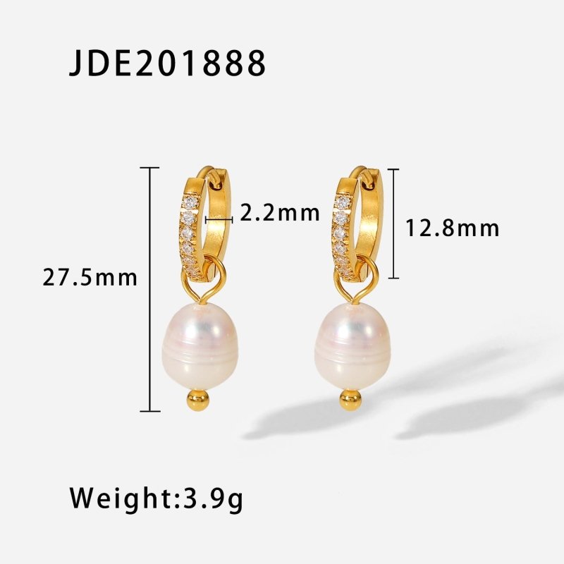 18K Gold Stainless Steel Earrings Fashion Personality Pearl-Jewearrings