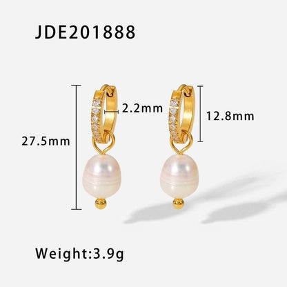 18K Gold Stainless Steel Earrings Fashion Personality Pearl-Jewearrings