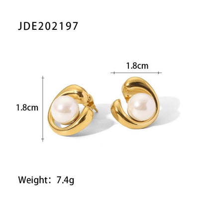 18K Gold Stainless Steel Earrings Geometric Pearl Stud Earrings-Jewearrings