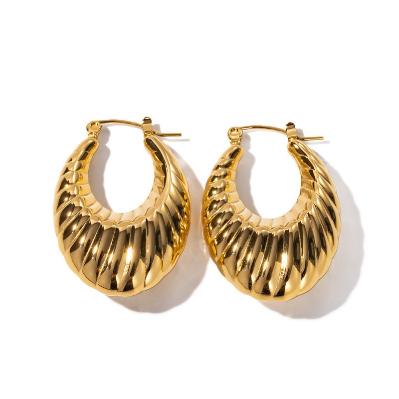 18K Gold Stainless Steel Exaggerated Horn Hollow Rib Earrings-Jewearrings