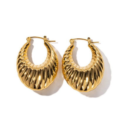 18K Gold Stainless Steel Exaggerated Horn Hollow Rib Earrings-Jewearrings