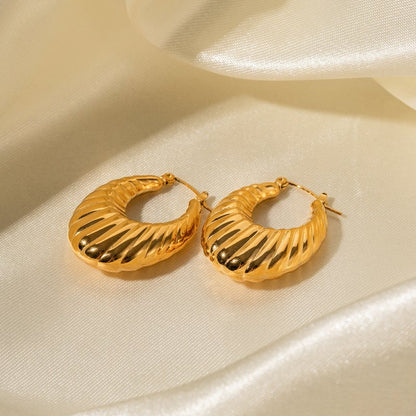 18K Gold Stainless Steel Exaggerated Horn Hollow Rib Earrings-Jewearrings