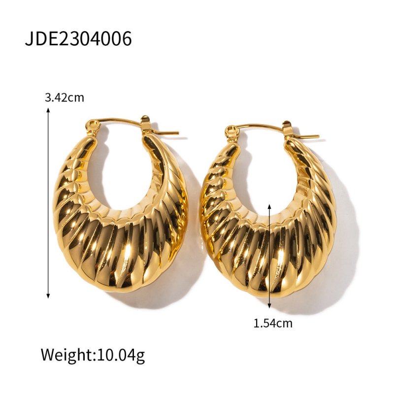 18K Gold Stainless Steel Exaggerated Horn Hollow Rib Earrings-Jewearrings