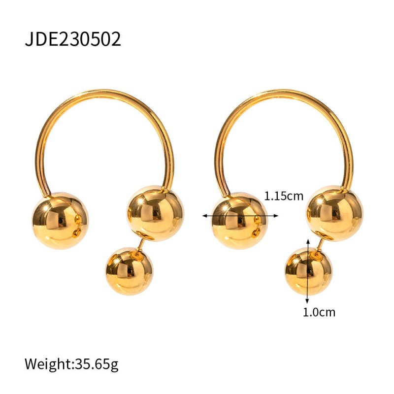 18K Gold Stainless Steel Exaggerated Spherical Earrings-Jewearrings