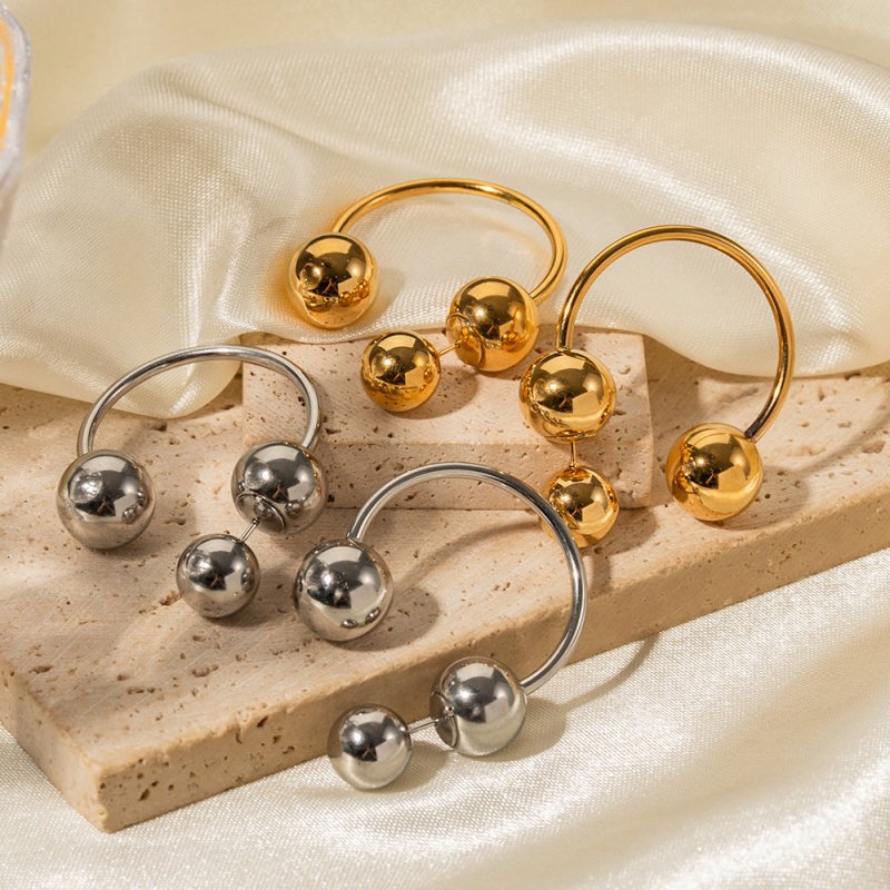 18K Gold Stainless Steel Exaggerated Spherical Earrings-Jewearrings