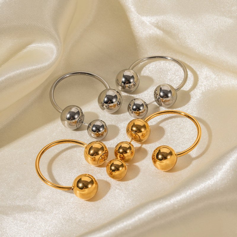 18K Gold Stainless Steel Exaggerated Spherical Earrings-Jewearrings