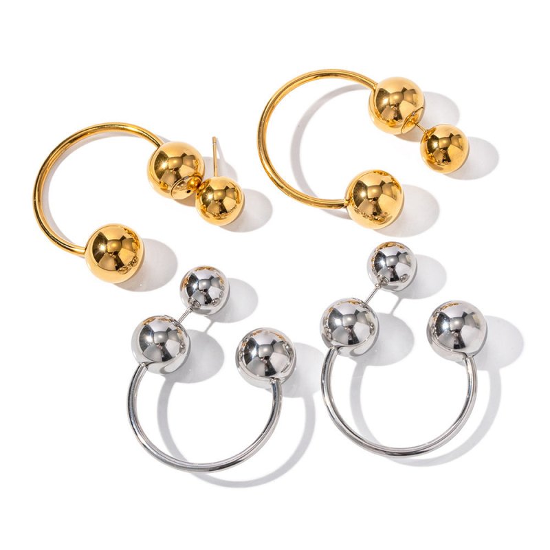 18K Gold Stainless Steel Exaggerated Spherical Earrings-Jewearrings