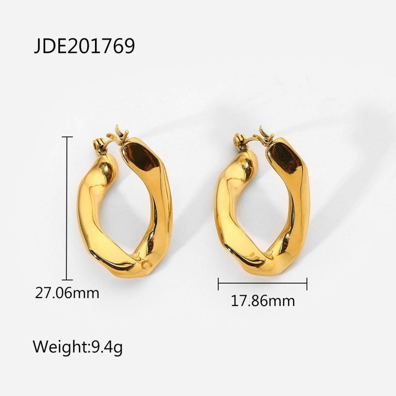 18k Gold Stainless Steel Flat U-ring Earrings-Jewearrings