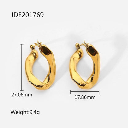 18k Gold Stainless Steel Flat U-ring Earrings-Jewearrings