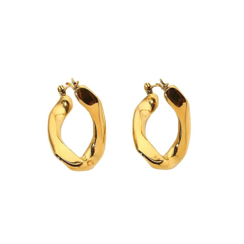 18k Gold Stainless Steel Flat U-ring Earrings-Jewearrings