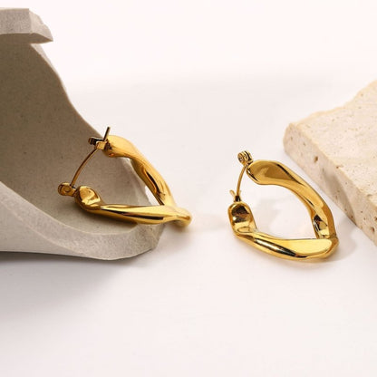 18k Gold Stainless Steel Flat U-ring Earrings-Jewearrings