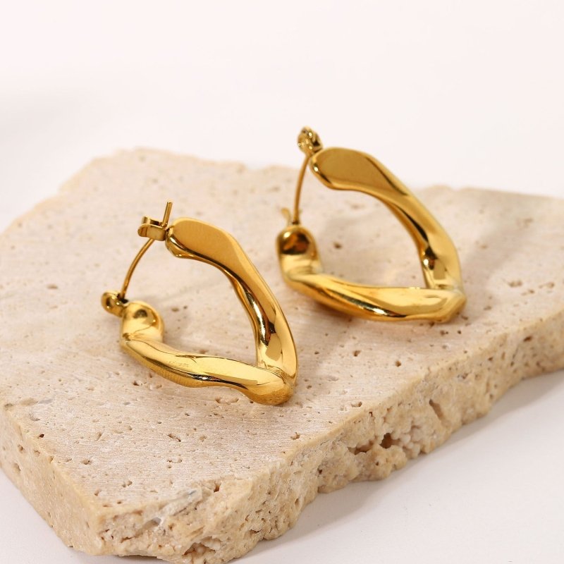 18k Gold Stainless Steel Flat U-ring Earrings-Jewearrings