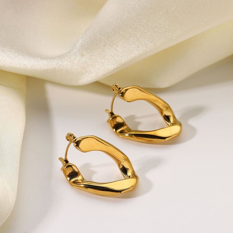 18k Gold Stainless Steel Flat U-ring Earrings-Jewearrings