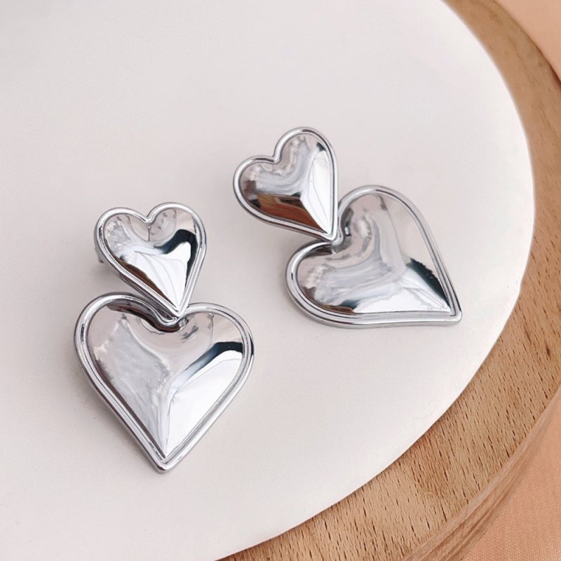 18K Gold Stainless Steel Heart-shaped Gold And Silver Color Matching Earrings-Jewearrings